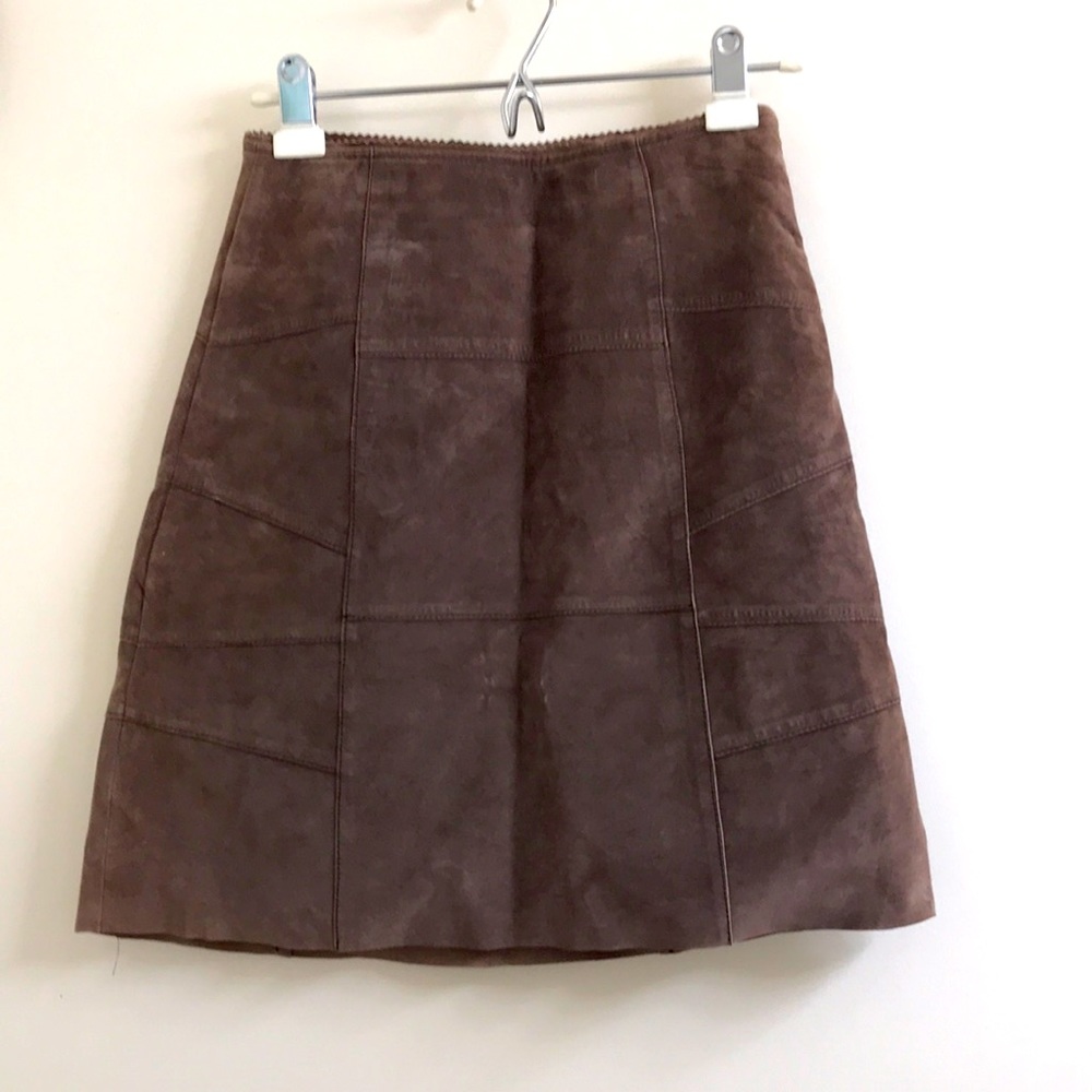 Patchwork A-line lather skirt ( suede)